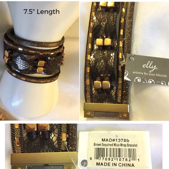 Superb Lace Sequin Faux Leather Cuff Wrap Bracelet - Picture 2 of 3